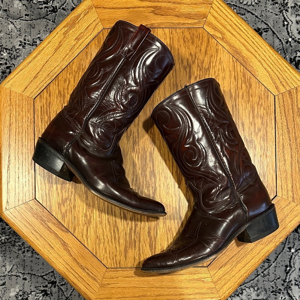 *ACME* Vintage Dark Cherry Leather Western Cowboy Western Boots 4939 Size 9.5